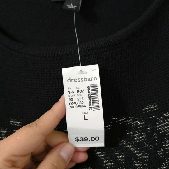 ROZ & ALI Half Sleeve Black Knit Sweater Blouse Metallic Jaquard Filagree Front - Picture 7 of 14